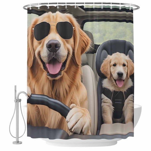 Funny Dog Print Shower Curtain, Waterproof Shower Curtains for Bathroom, Summer Modern Animals Washable Fabric Bathtub Curtain Set Bath Decor with 12 Hooks Standard 72"x72"