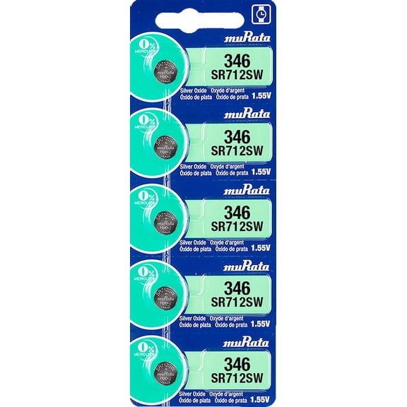 Murata 346 SR712SW Battery 1.55V Silver Oxide Watch Button Cell - Replaces Sony 346 (5 Batteries)