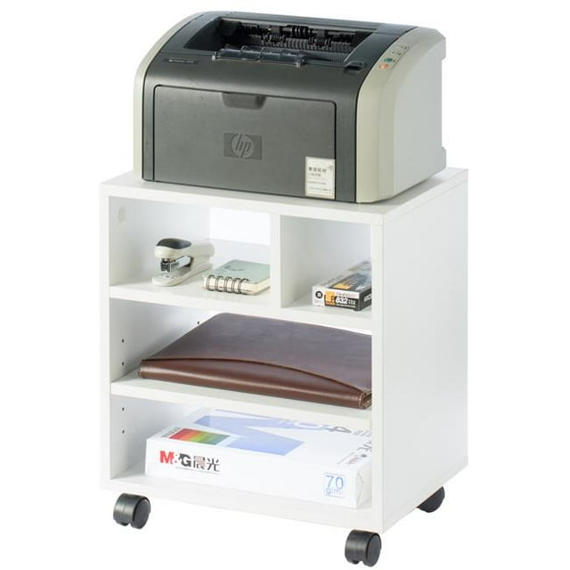 Basicwise QI003730.WT Support d'Imprimante de Bureau en Bois 19 x 15,75 x 12 Po avec Roues, Blanc