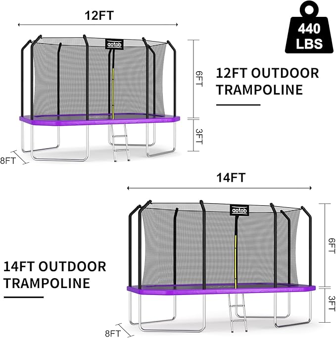 AOTOB 14×8FT Large Rectangular Trampoline with Enclosure Net & Ladder for Kids Adults, 440LBS Heavy Duty Outdoor Recreational Trampoline, Perfect Birthday Party Gift | Purple