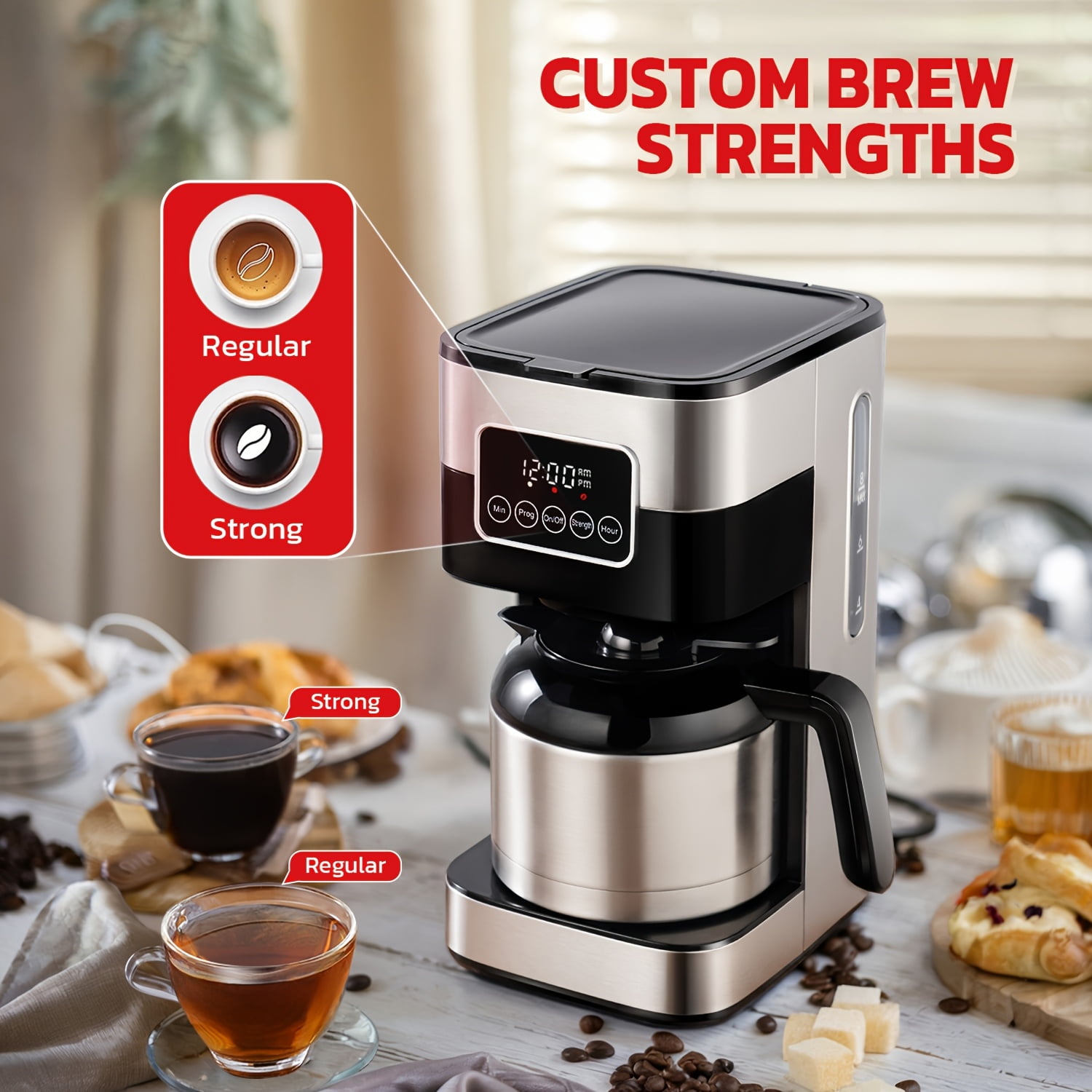 10-Cup Programmable Drip Coffee Machine Featuring a Touch-Screen, Pause & Serve Function, Made of Stainless Steel in Black Color