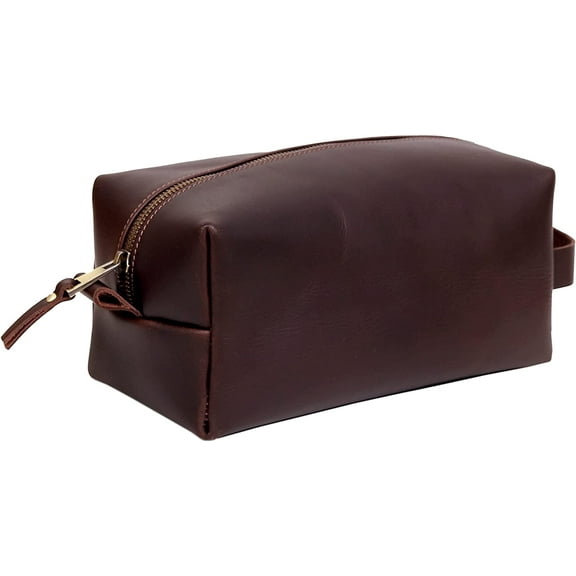 Leather Buffalo DoppKit Toiletry Travel Unisex Toiletry Cosmetic Pouch Shaving Kit Men Women (BROWN)