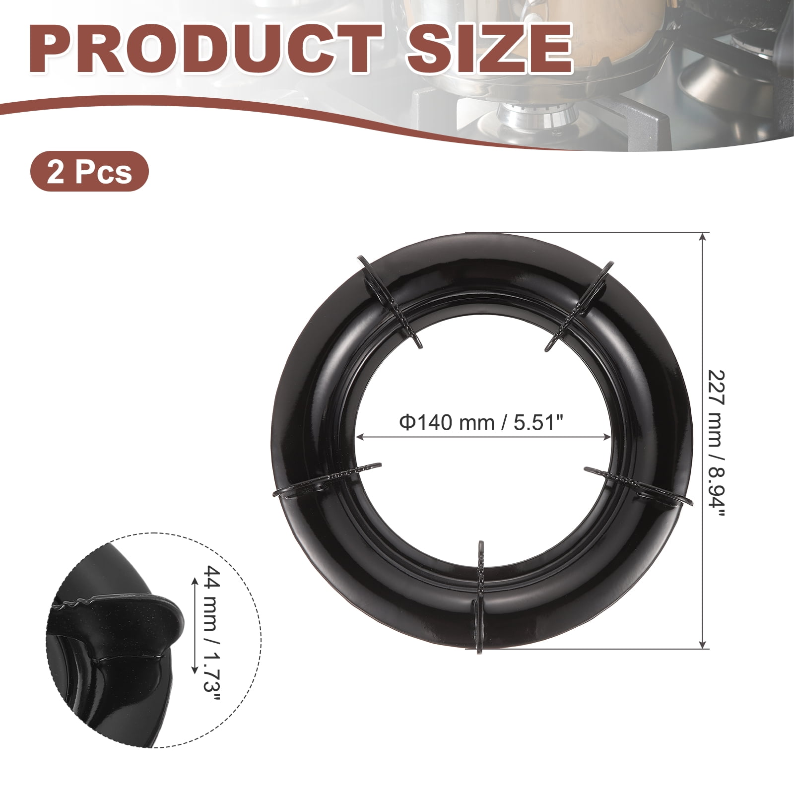 Uxcell 2 Pcs Wok Ring for Gas Stove, 5.5 Inch Cast Iron Gas Stove Rack Wok Support Ring Round Cooktop Solid Stand Brackets Replacement Accessories for Home Kitchen Burner, Black