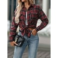 thumbnail image 6 of Women'S Button Down Shirt Plaid Shirt Long Sleeve Lapel Business Casual Tops Work Shirt Deep Wine Red M, 6 of 8