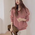 thumbnail image 3 of Suéter a rayas en contraste para mujer 2024 Otoño e invierno diseño de gama alta con cuello en V camisa de fondo de punto suelta top de manga larga para mujer, 3 of 5