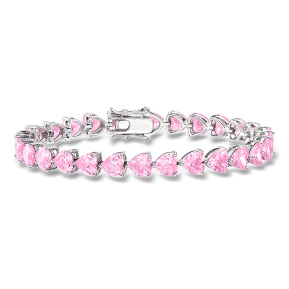 Ross-Simons 20.00 ct. t.w. Heart-Shaped Simulated Pink Sapphire Tennis Bracelet in Sterling Silver, Women's, Adult