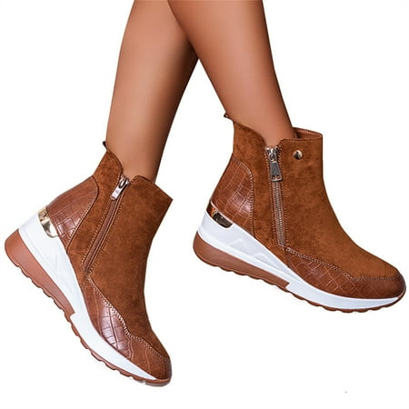 

UPAIRS Womens Wedge Heels Booties Ankle Boots Side Zipper Shoes