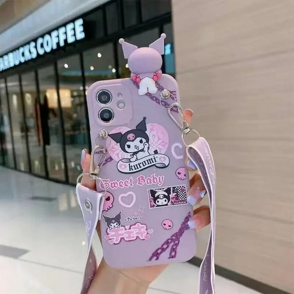 Sanrio Kuromi Case Phone Cases For iPhone 15 14 13 12 11 Pro Max Mini XR X XS MAX 8 7 Plus SE Lanyard Shockproof Cover