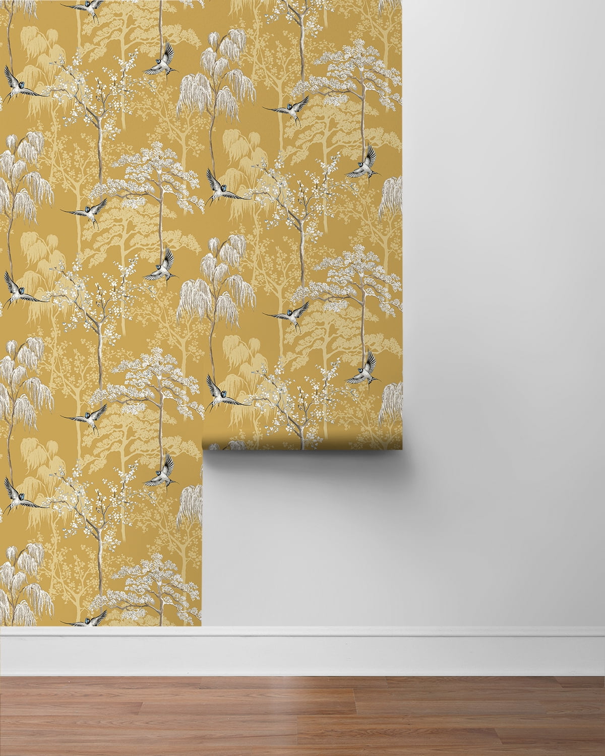 NextWall Arthouse Bird Garden Peel and Stick Wallpaper 20.5 in. W x 18 ft. L - Ochre