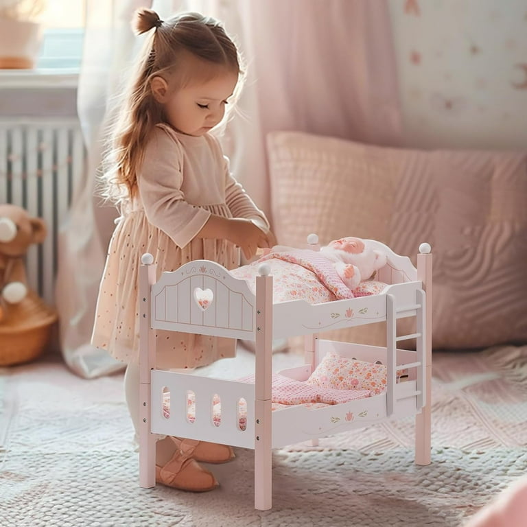 JQJQBaby Doll Crib, Wooden Baby Doll Beds for 20 Inch Dolls, Baby