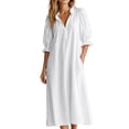 thumbnail image 3 of YuXingFu Plus Size Summer Dresses Mid-Length Collared Plus Size Womens Dress Short Sleeve A Line Casual Summer White S, 3 of 8