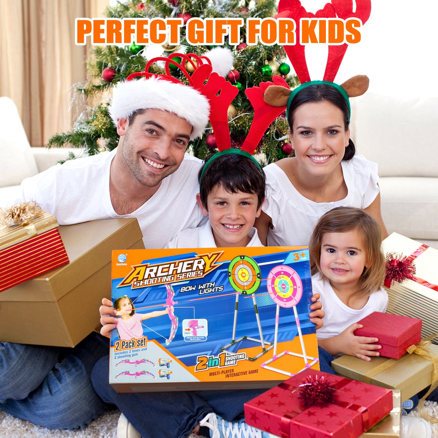 Huge Wave 2 pack Bow and Arrow Set for Boys, Ultimate Glow Archery & Shooting Set, with Standing Target & Quivers, Christmas Outdoor Toys Gift for Kids  Aged 6-12