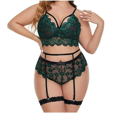 GENGING Hot Sale Cheap Lingerie Women s Plus Size Sexy Clothes Clearance Lace Wireless Bra Lingerie Sleepwear Pajamas Underwear Set
