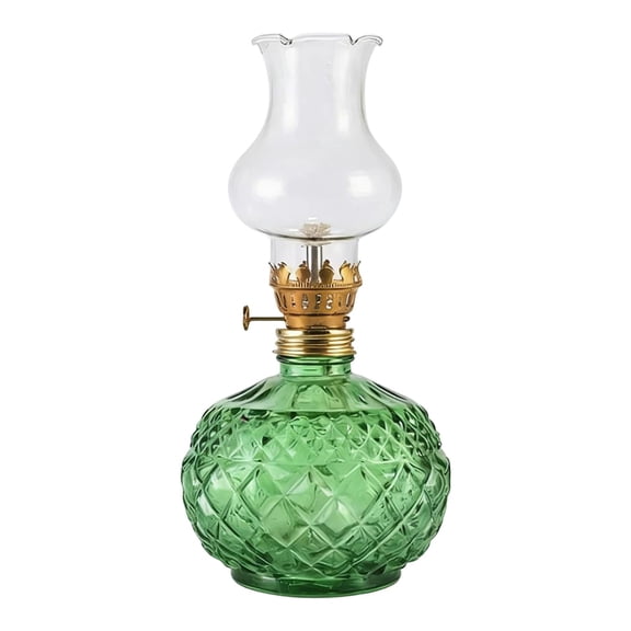 JWZZYD Vintage Glass Kerosene Oil Lamp, 7.6" Adjustable Flame Lantern with Clear Glass Chimney, Indoor Tabletop Decorative Oil Lamp for Home Accent, Emergency Lighting(Green,1 Pack)