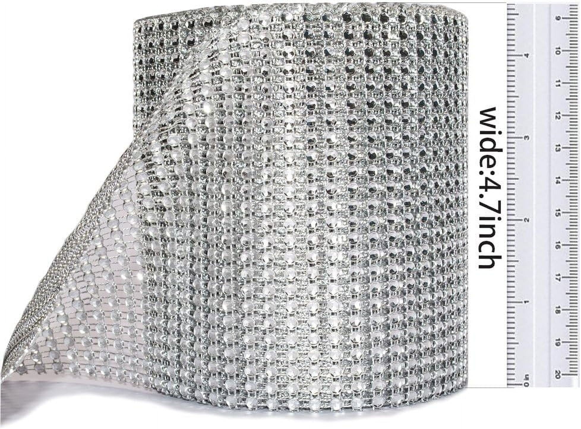 Rhinestone Diamond Mesh Ribbon Wrap, Silver Acrylic Bling Diamond Wrap Ribbon  for DIY, Wedding Decorations, Cake, Birthday Party Supplies, Arts and Crafts (60Ft)