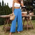 thumbnail image 5 of Wide Leg Pants for Women Casual Linen Palazzo Pants with Pockets Ladies Pull On High Waisted Beach Trousers, L, 5 of 5