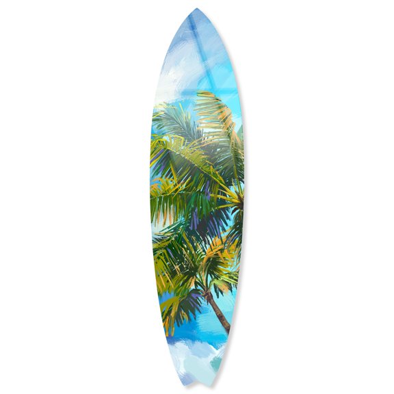 Notoriart Clear Sky Palm Surfboard Acrylic Wall Art Die-Cut Coastal Modern High-Gloss Home Decor, 15" x 60"