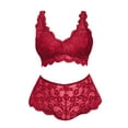 thumbnail image 3 of Bjutir Plus Size Sexy Lingerie Set For Women V Neck High Waist Floral Lace Bra With Panty 2 Piece Set Underwire Set Red, 3 of 5