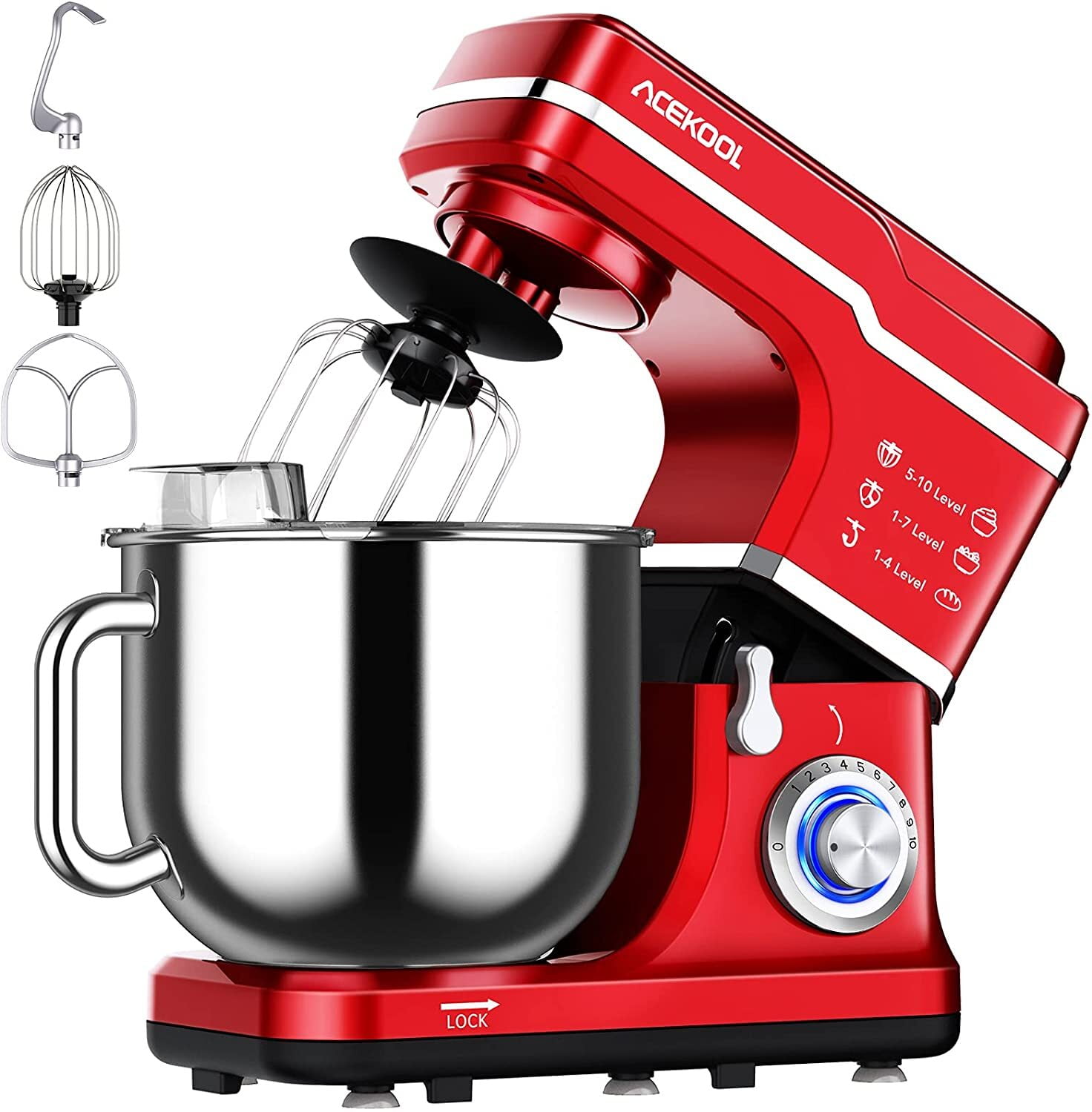 Acekool Stand Mixer 7.5QT Kitchen Electric Food Mixer 10Speed Tilt