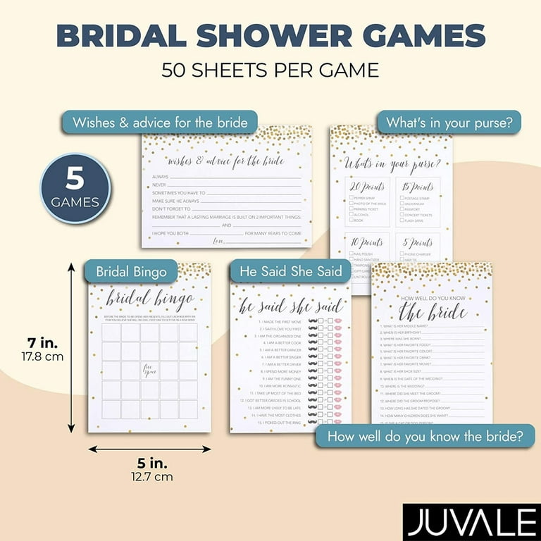 250 Pieces Bridal Shower Games for 50 Guests with Bingo Cards, He Said She  Said Bridal Shower Games, Wedding Advice for Bachelorette, Celebrations  (Gold) 
