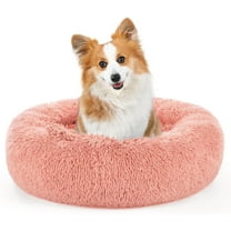 rabbitgoo Calming Dog Bed for Small Medium Dog, 30 inches Pet Bed Machine Washable, Non-Slip Round Fluffy Plush Faux Fur Large Cat Bed, Soft Donut Cuddler Cushion for Small Dog, Pink