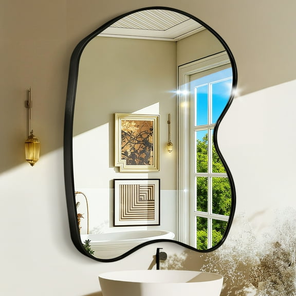 FRMALL Beta Wall Mirror 20"x32", Modern Bathroom Mirrors Wall Mounted With Black Metal Frame