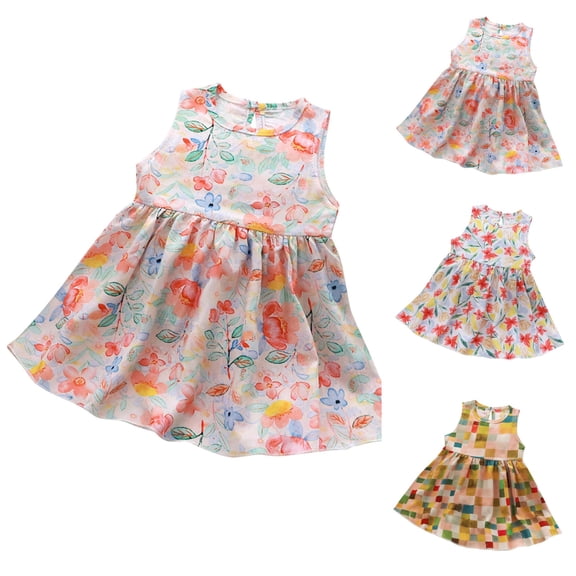 YHAJDS Toddler Girls Sleeveless Dress Print Casual Summer Sundress