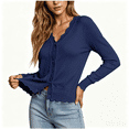 thumbnail image 4 of Auralook Women's Solid Long Sleeve V-Neck Button Down Cardigan Knit Sweater Cardigan V-Neck Hoodless Casual Outwear, 4 of 9
