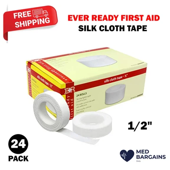 Ever Ready First Aid Adhesive Silk-Like Cloth Tape 1/2" X 10 Yd - 24 Pack