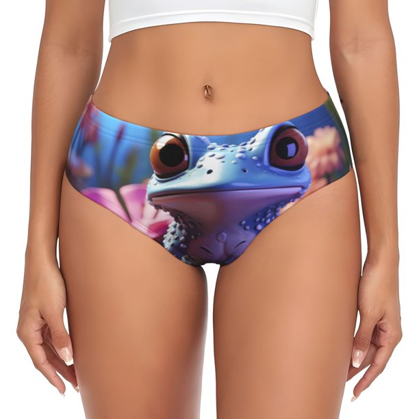 Fotbe Colorful Frog Among Flowers Calzones Estampados para Mujer – Ropa Interior de Algodón, Cómoda, Suave y Elástica-Large