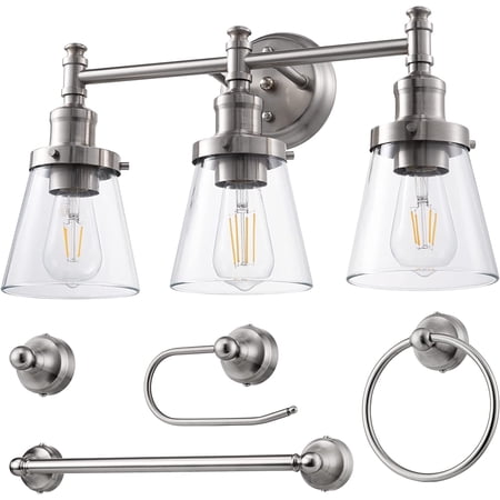 Bathroom Light Fixtures, 5-Piece All-in-One Bathroom Light Set, 3 Light ...