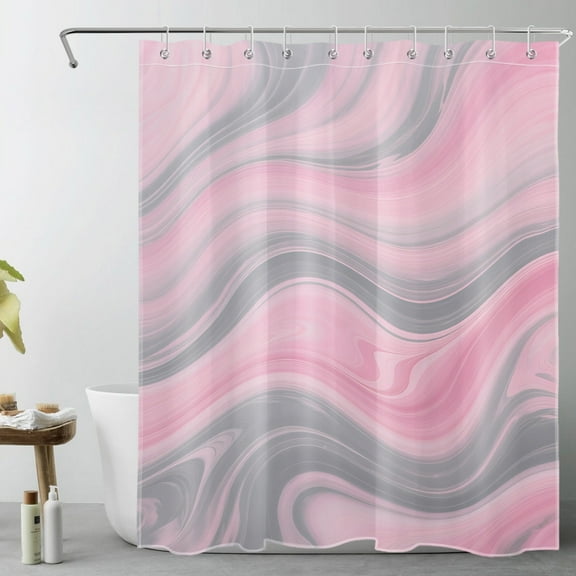 HVEST Pink Marble Geometric Shower Curtain with Abstract Pink and Grey Wave Design - Modern Simple Boho Bathroom Decor, Waterproof Polyester Fabric, Includes 10 Hooks, 60x72 Inches