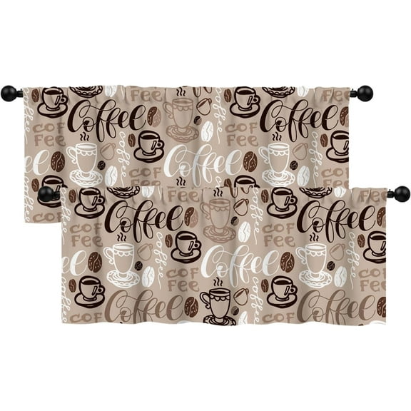 Beige Coffee Valances for Windows 2 Pack, Modern Valance Curtains, Decorative Valance Rod Pocket Window Treatments for Living Room, Bedroom, Kitchen, 52" W x 18" L