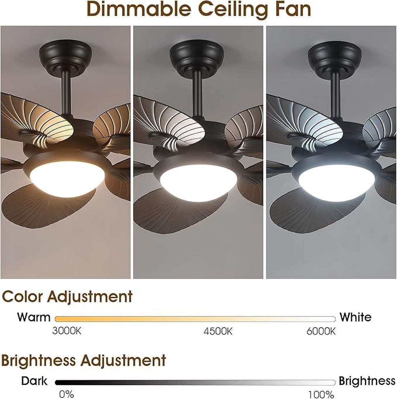 YIOSI 44" Tropical Palm Leaf Ceiling Fan with LED Lights, Remote/APP Control, Quiet Reversible Motor, Dimmable Lighting, Indoor/Outdoor Ceiling Fans for Patios, Porches, Bedrooms - Brown