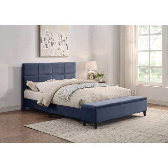 Ginger Fabric Platform Bed with Storage Bench, Full, Gray
