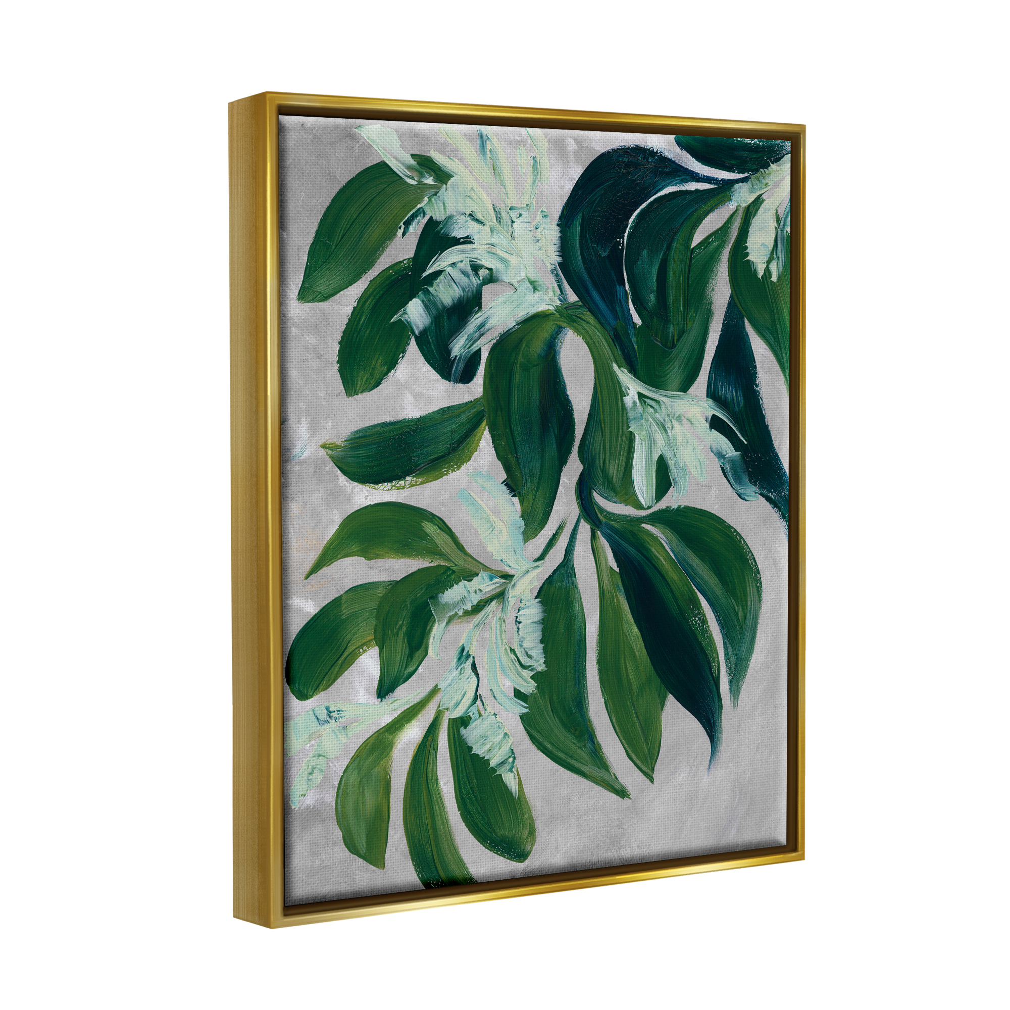 Stupell Painterly Green Plant Leaves Botanical & Floral Painting Gold Floater Framed Art Print Wall Art