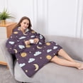 thumbnail image 5 of Oversized Wearable Blanket Hoodie,Purple Sun Moon Star Cloud Pattern Sherpa Blanket Hoodie with Super Pockets,Super Warm Fuzzy Pullover for Women & Men, 5 of 6