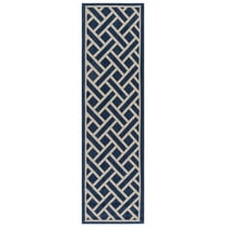 SAFAVIEH Courtyard Janey Bordered Indoor/Outdoor Runner Rug, Navy/Light Beige, 2'3" x 8'