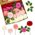 thumbnail image 2 of 10/25/50Pcs Artificial Rose Flowers Foam Fake Faux Flowers Roses for DIY Wedding Bouquets Party Home Decor Garden Decoration (T3,10pcs no box leaves), 2 of 7