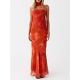 thumbnail image 2 of Burgundy Floral Strapless High-Neck Maxi Dress With Flowy Scarf Detail, 2 of 28