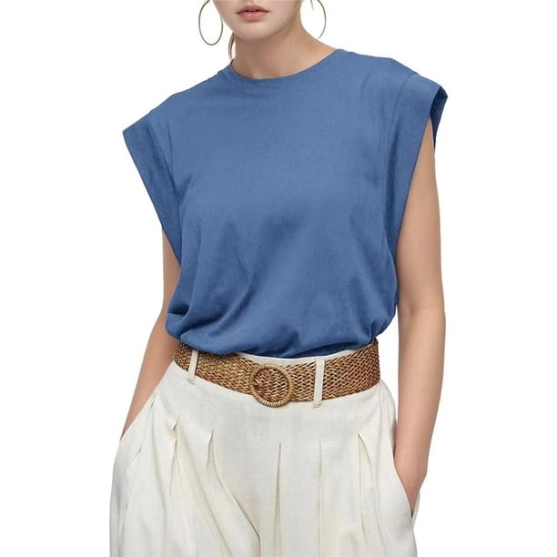 Camiseta Sin Mangas Informal de Verano para Mujer, Color Azul, Talla L