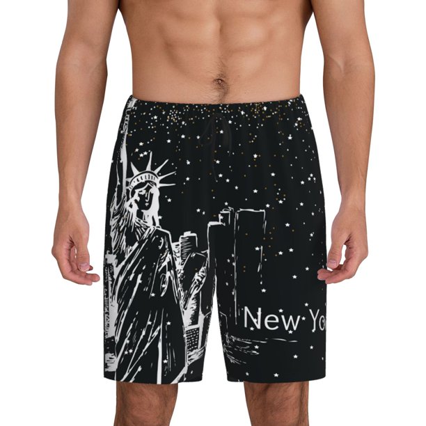Balery New York City1 Pantalones cortos de pijama de punto de algodón para hombre con cinturilla y bolsillos-XX-Large