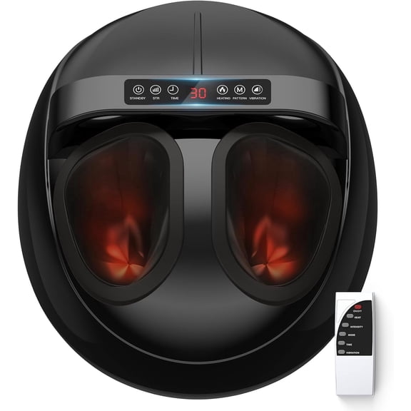 Jiorrts Foot Massager with Heat, 5 Modes & 9-Level Intensity & 3-Speed Vibration, Shiatsu Kneading & Rolling Compression, with Remote & Portable Handle, Fits Up to Men's Size 13, Gift for Women Men