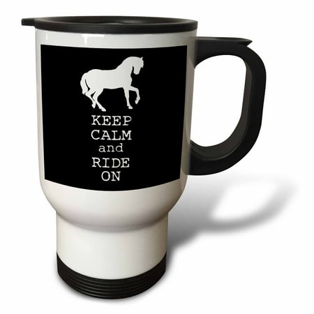 

3dRose Keep calm and ride on Black and White Travel Mug 14oz Stainless Steel