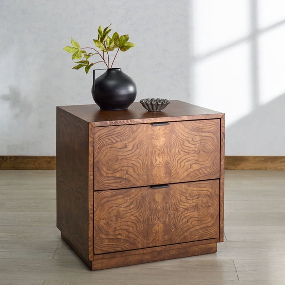 Safvaieh Couture Frankie Modern Wood and Metal Nightstand, Walnut Burl