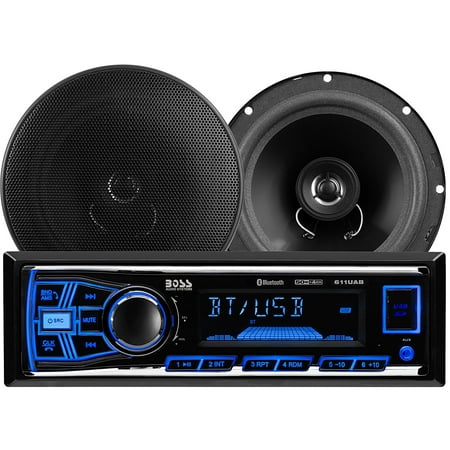 Two Care Package - 638BCK Single Din, Bluetooth, MP3/USB/SD AM/FM Car Stereo, 6.5 Inch 2 Way Full Range Speaker Package, 511UAB Receiver Plays Bluetooth / USB / SD / MP3 /.., By BOSS Audio Ship from US