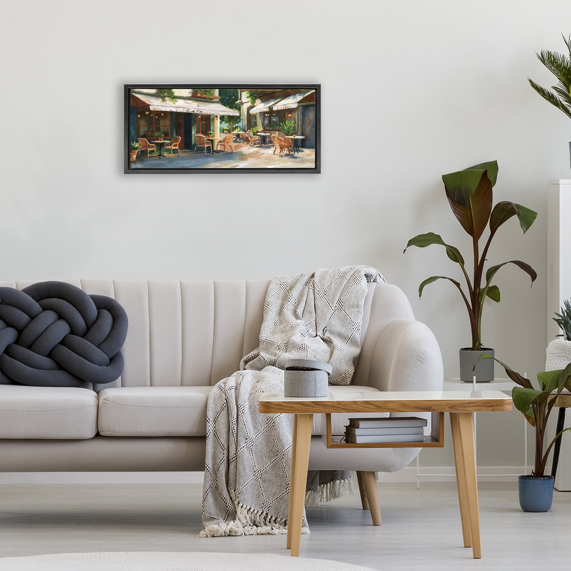 Stupell Industries Sunlit Outdoor Parisian Cafe Black Framed Floater Canvas Wall Art, design by Nan