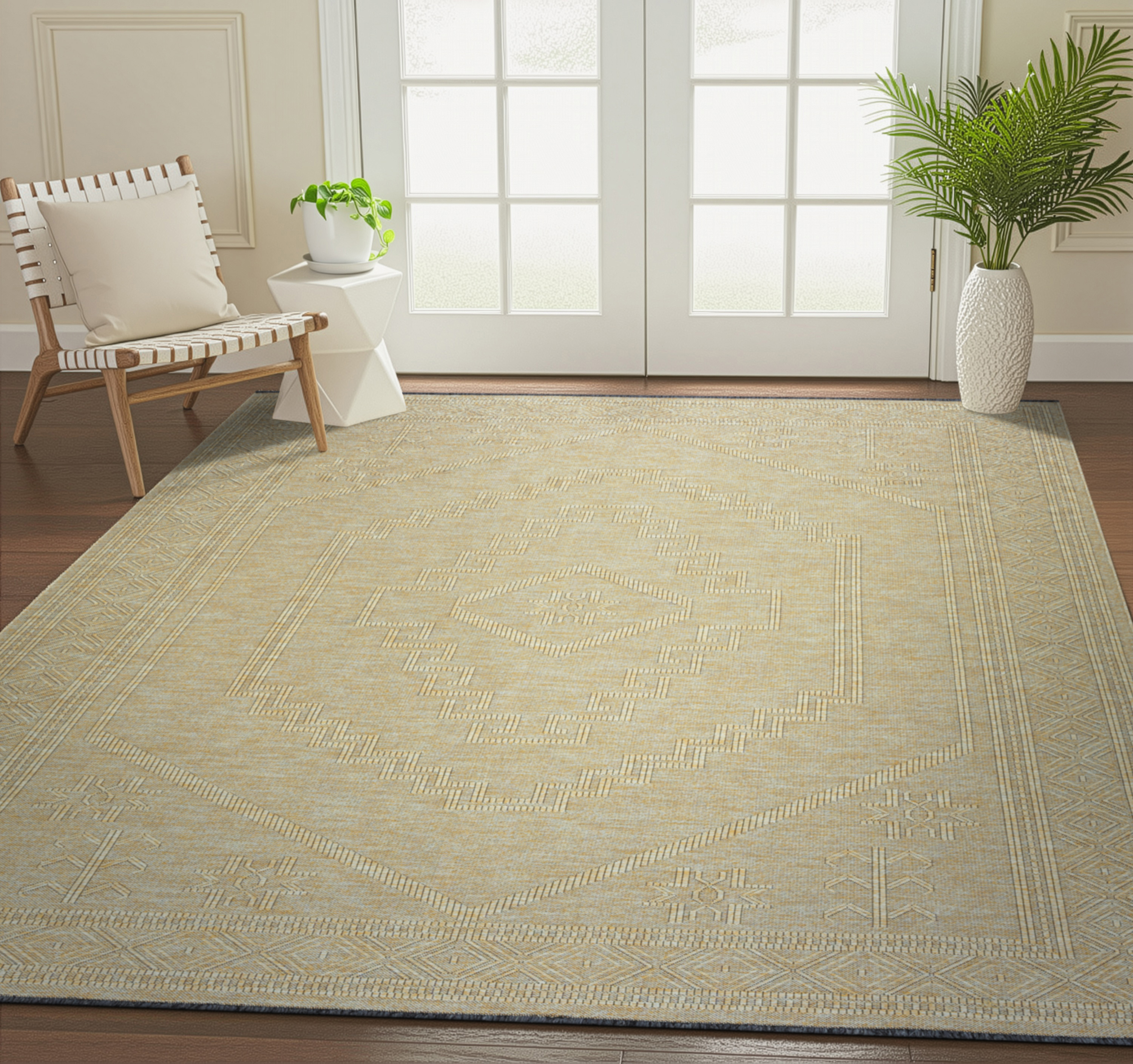 Alma Transitional 2' x 3' Green and Sage Green, Machine Washable Polyester & Cotton Indoor Area Rug