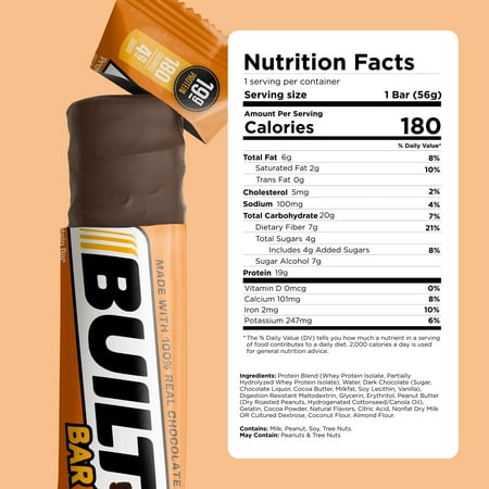 Built Bar Protein Bar, Peanut Butter Brownie, Gluten Free, 12 count