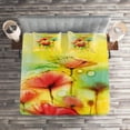 thumbnail image 2 of Ambesonne Floral Quilted Coverlet 3 Pcs, Poppy Flowers Blossom, Queen Size, Yellow Red, 2 of 2